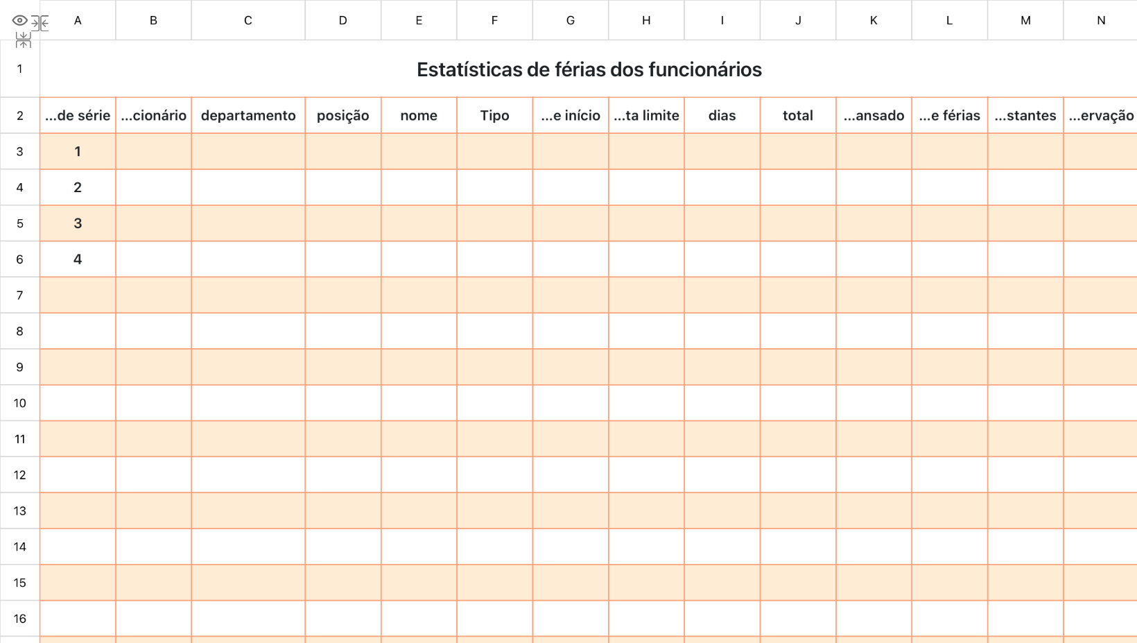 Estatísticas de férias dos funcionários